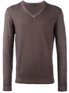 Zanone V-neck Pullover, Men's, Size: 52, Grey, Virgin Wool