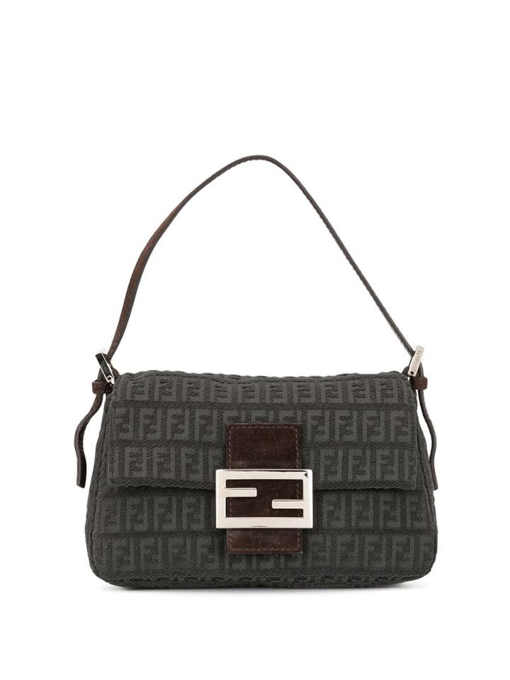 Fendi Pre-owned Zucchino Pattern Mamma Baguette Shoulder Bag - Grey