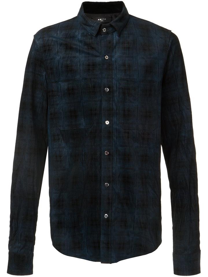 Amiri Plaid Button Down Shirt, Men's, Size: Medium, Blue, Suede