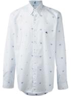 Etro Animal Print Striped Shirt, Men's, Size: 39, Blue, Cotton
