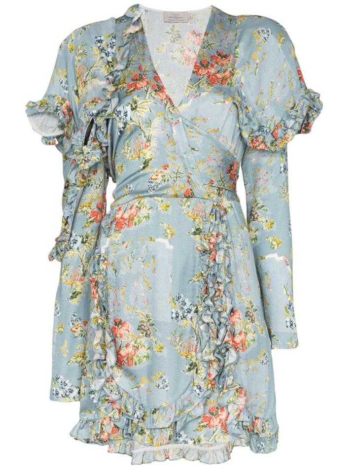 Preen By Thornton Bregazzi Rylee Floral Print Ruffle Mini Dress - Blue