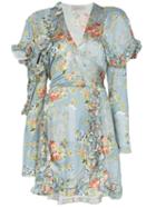 Preen By Thornton Bregazzi Rylee Floral Print Ruffle Mini Dress - Blue