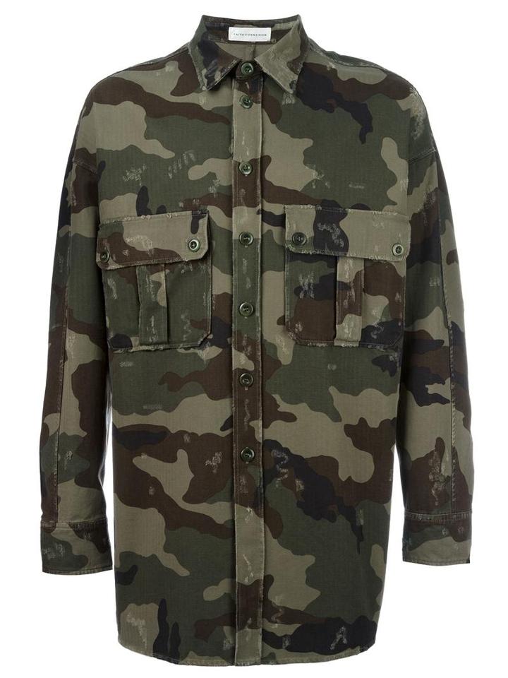 Faith Connexion Camouflage Print Shirt Jacket, Men's, Size: Small, Green, Cotton