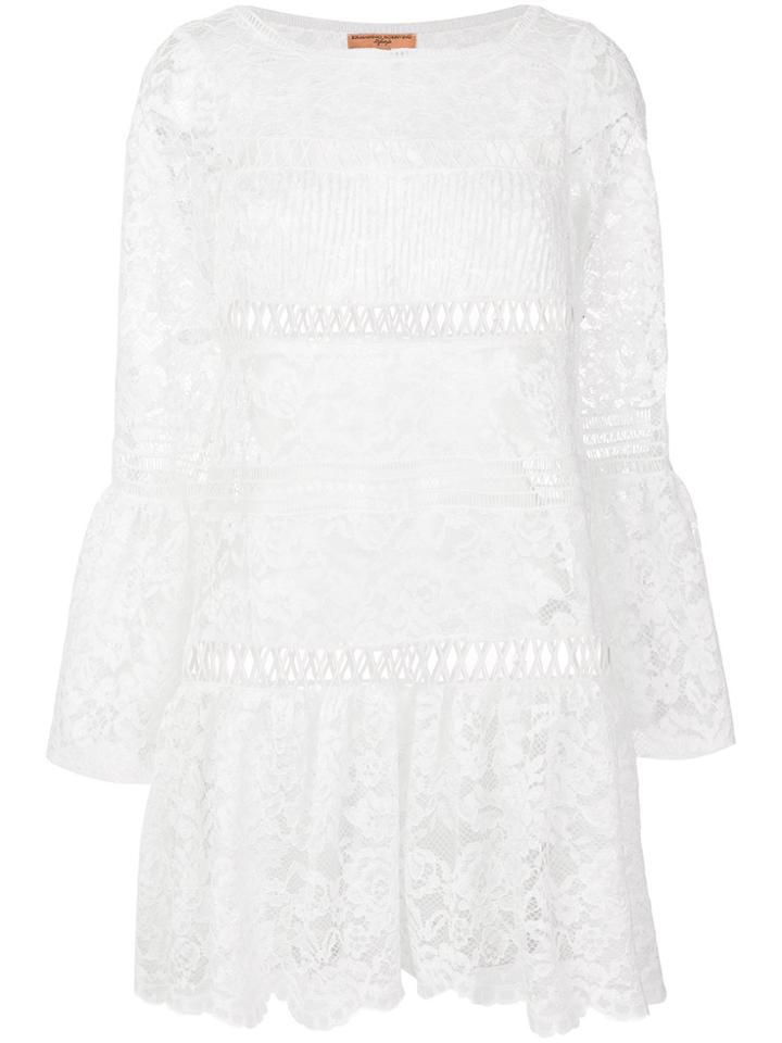 Ermanno Scervino Flared Sleeve Lace Dress - White