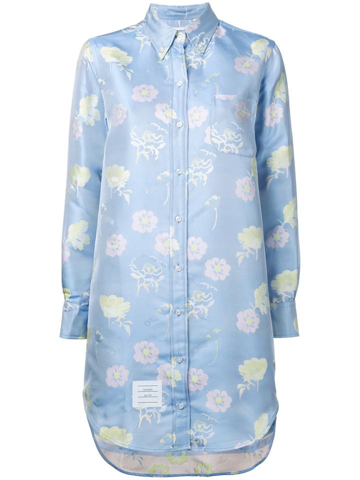 Thom Browne - Floral Print Dress - Women - Silk - 42, Blue, Silk
