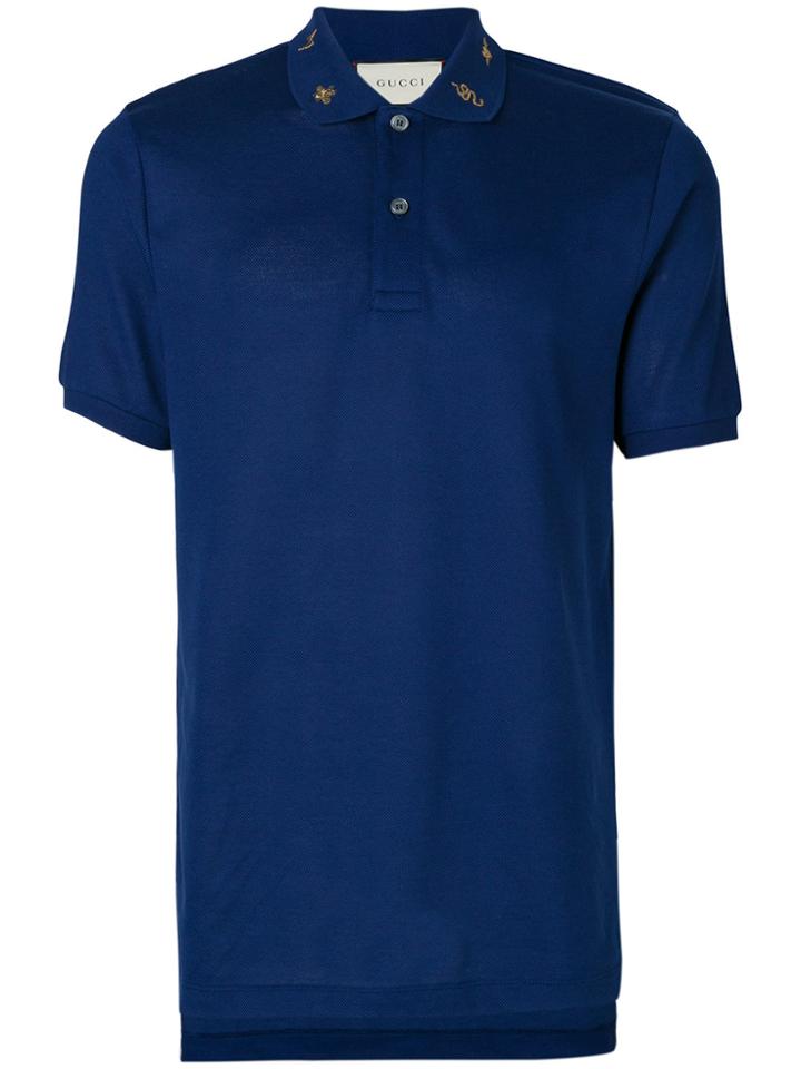Gucci Embroidered Collar Polo Shirt - Blue