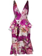 Marchesa Floral Print Peplum Dress - Purple