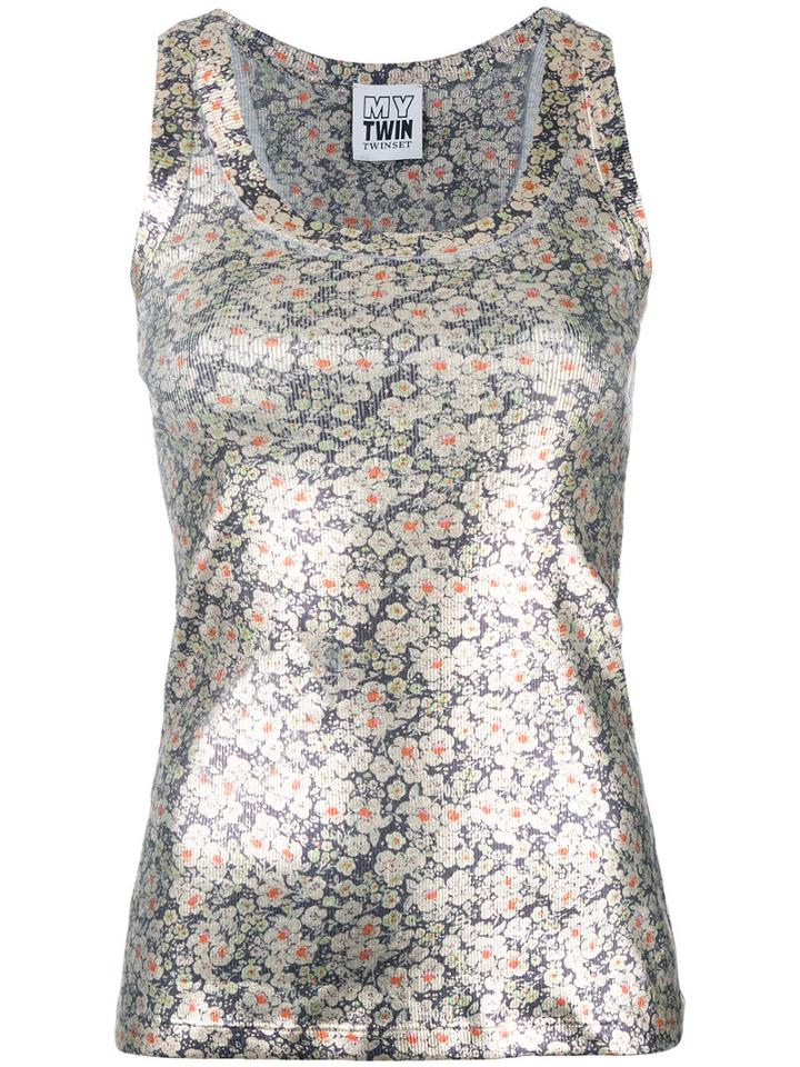 Twin-set Metallic (grey) Floral Vest, Women's, Size: Medium, Cotton/spandex/elastane