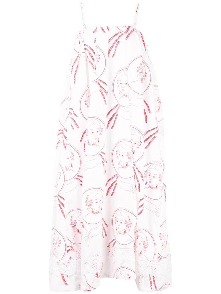 Simone Rocha Illustration Print Flared Dress - White