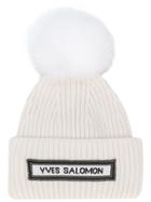 Yves Salomon Ribbed Pom Pom Beanie - White