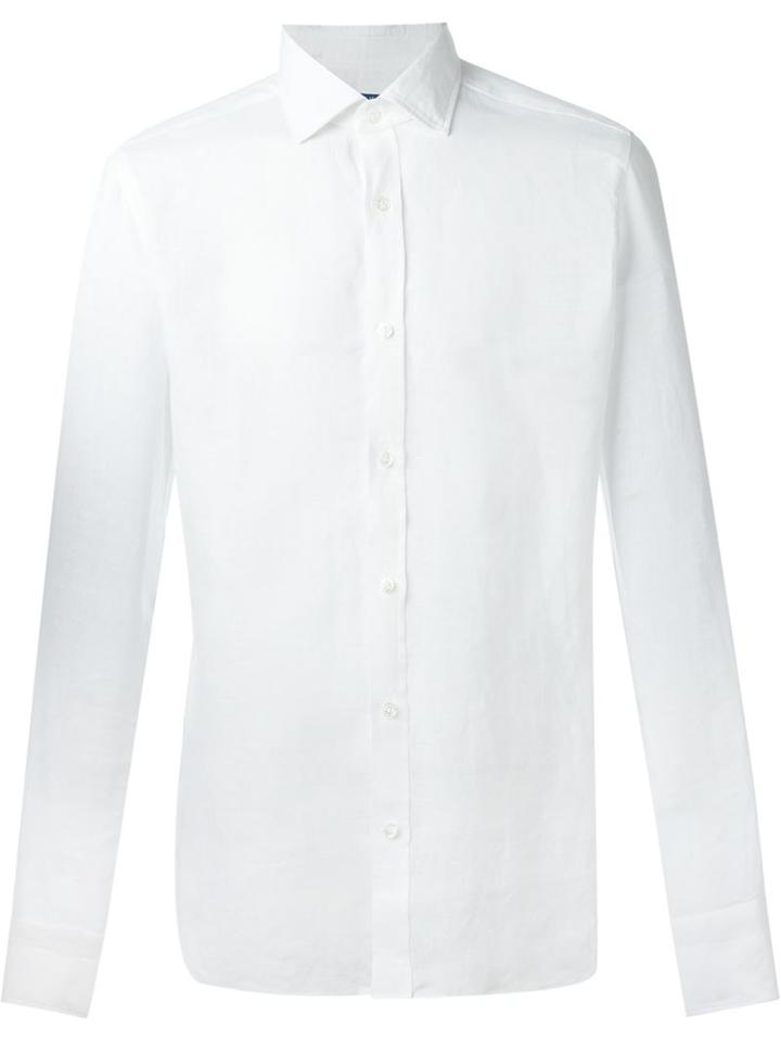 Barba Classic Shirt, Men's, Size: 43, White, Linen/flax
