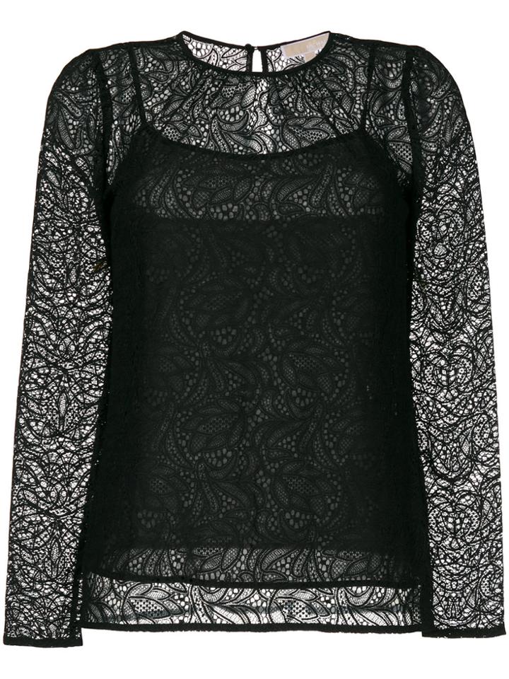 Michael Michael Kors Long-sleeved Lace Top - Black