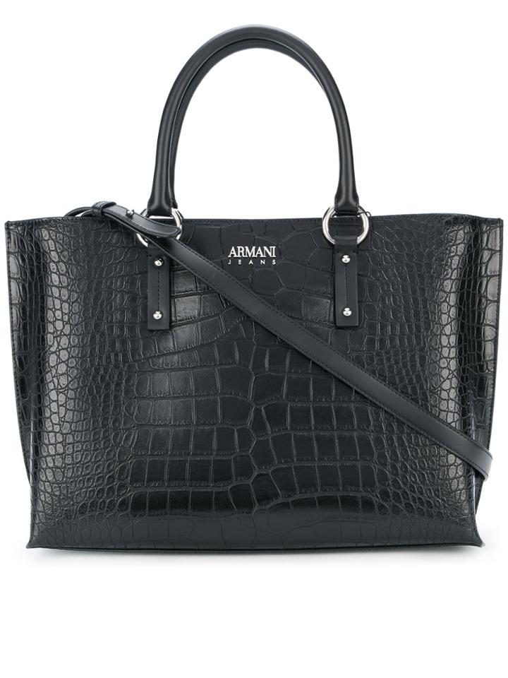 Armani Jeans Crocodile Effect Tote - Black