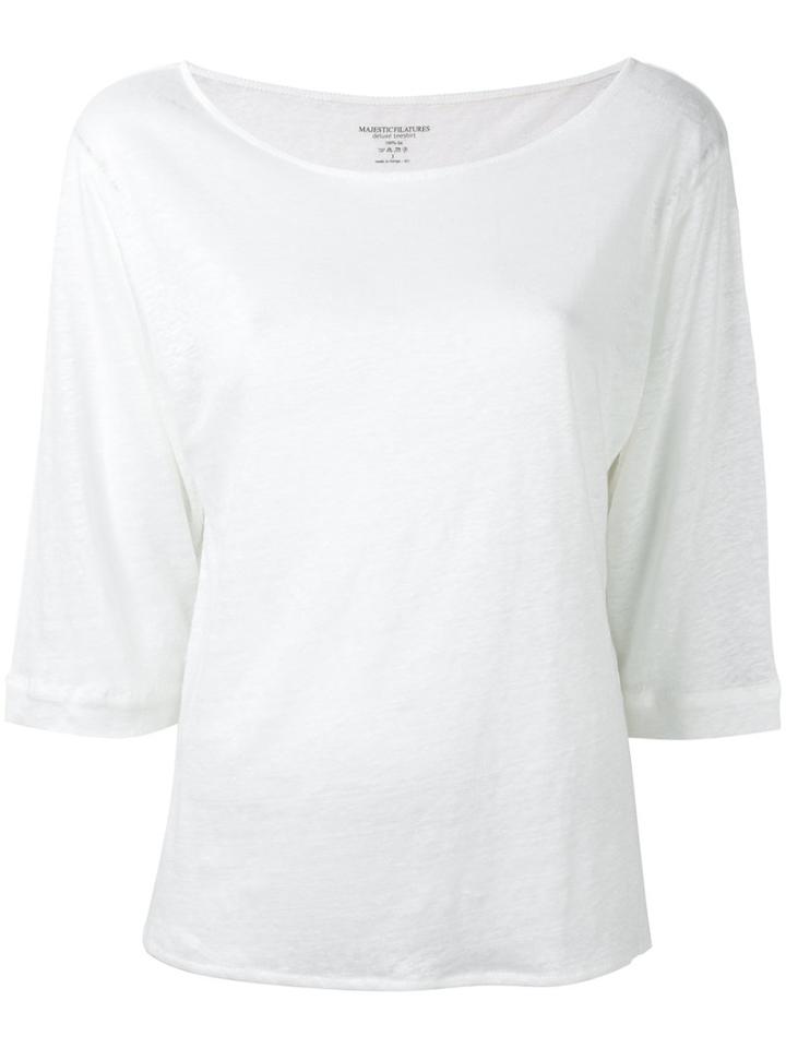 Majestic Filatures Cropped Sleeve T-shirt, Women's, Size: Ii, White, Linen/flax
