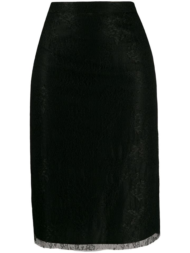 Red Valentino Dentelle Fleurs Lace Pencil Skirt - Black