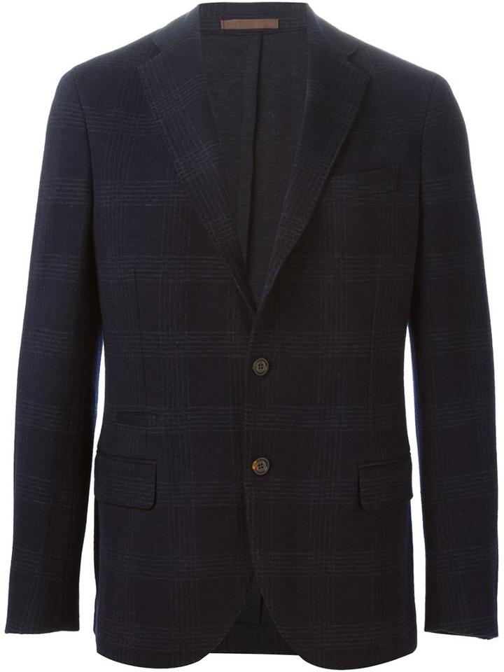 Eleventy Checked Blazer, Men's, Size: 54, Blue, Cotton/polyester/acetate/wool