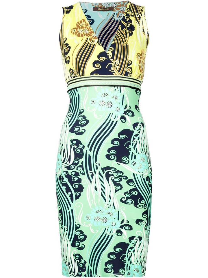 Roberto Cavalli Printed Stretch Dress, Women's, Size: 44, Blue, Nylon/spandex/elastane