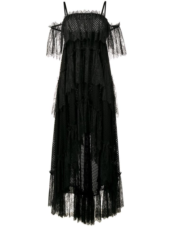 Philosophy Di Lorenzo Serafini Off-shoulder Lace Tiered Dress, Women's, Size: 44, Black, Cotton/polyamide/polyester