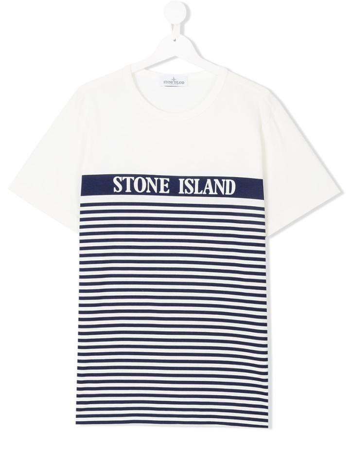 Stone Island Junior Teen Striped Logo T-shirt - White