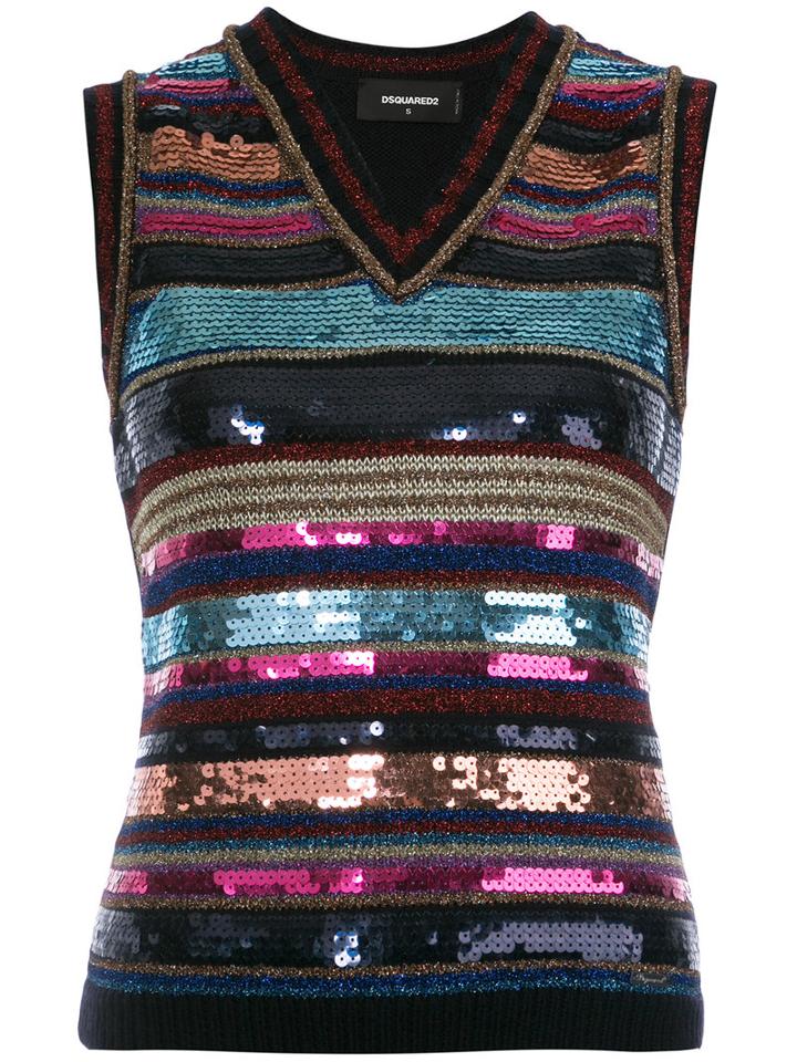 Dsquared2 Sleeveless Sequin Stripe Top, Women's, Size: Small, Wool/viscose/polyester/sequin
