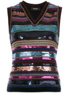 Dsquared2 Sleeveless Sequin Stripe Top, Women's, Size: Small, Wool/viscose/polyester/sequin