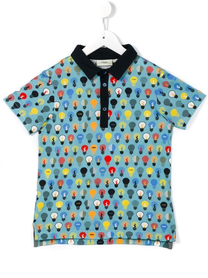 Fendi Kids Lightbulb Print Polo Shirt, Boy's, Size: 10 Yrs, Blue