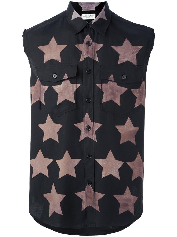 Saint Laurent Star Print Sleeveless Shirt, Men's, Size: Small, Black, Cotton/viscose
