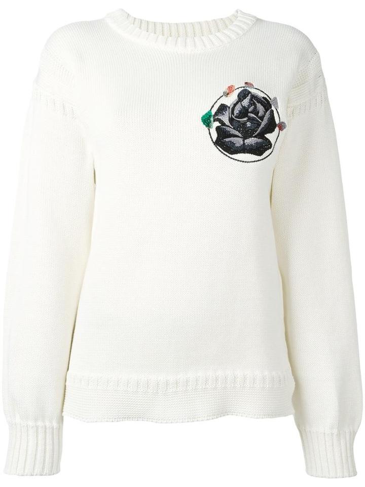 J.w.anderson Rose Embroidered Knitted Sweater, Women's, Size: Medium, White, Cotton