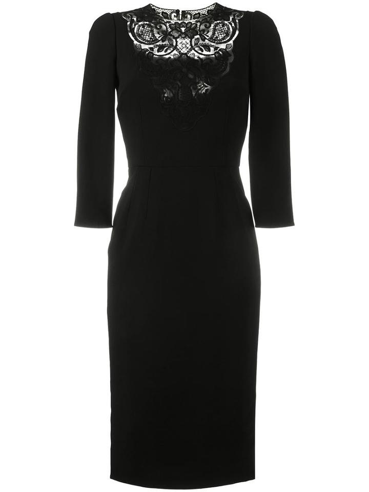 Dolce & Gabbana Lace-insert Fitted Dress, Women's, Size: 46, Black, Acetate/viscose/spandex/elastane/polyester
