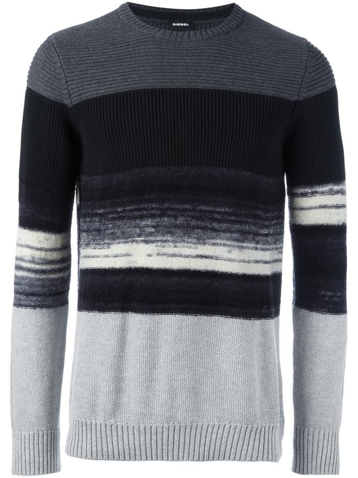 Diesel Ribbed Striped Jumper, Men's, Size: Xl, Black, Cotton/acrylic/nylon/wool
