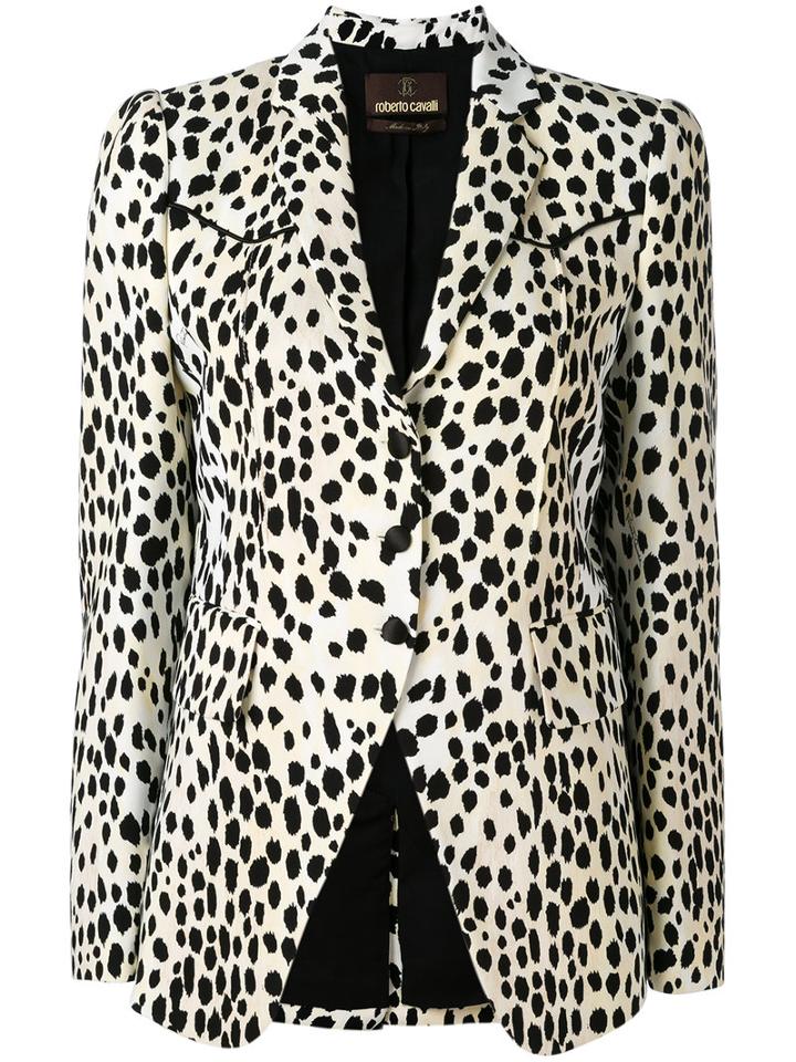 Roberto Cavalli - Spot Print Blazer - Women - Cotton/elastodiene/viscose - 44, Black, Cotton/elastodiene/viscose