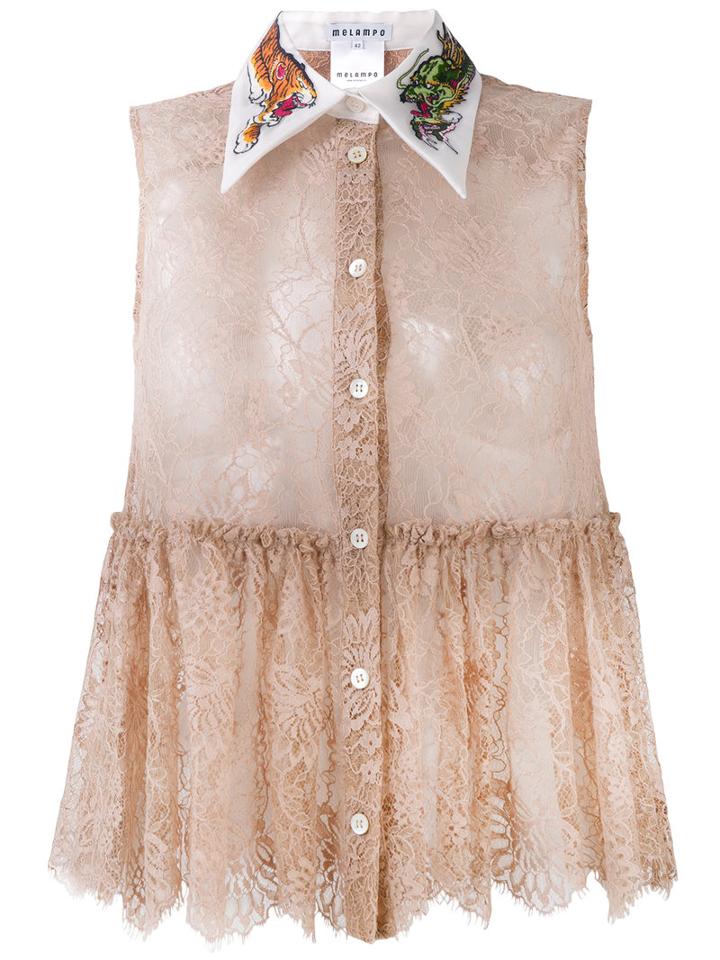 Melampo - Sheer Lace Sleeveless Shirt - Women - Silk/cotton/nylon - 40, Nude/neutrals, Silk/cotton/nylon