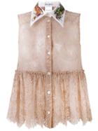 Melampo - Sheer Lace Sleeveless Shirt - Women - Silk/cotton/nylon - 40, Nude/neutrals, Silk/cotton/nylon