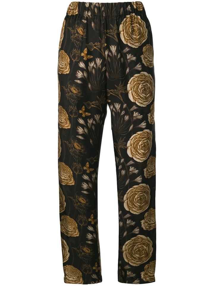Uma Wang Rose Print Loose Trousers - Black
