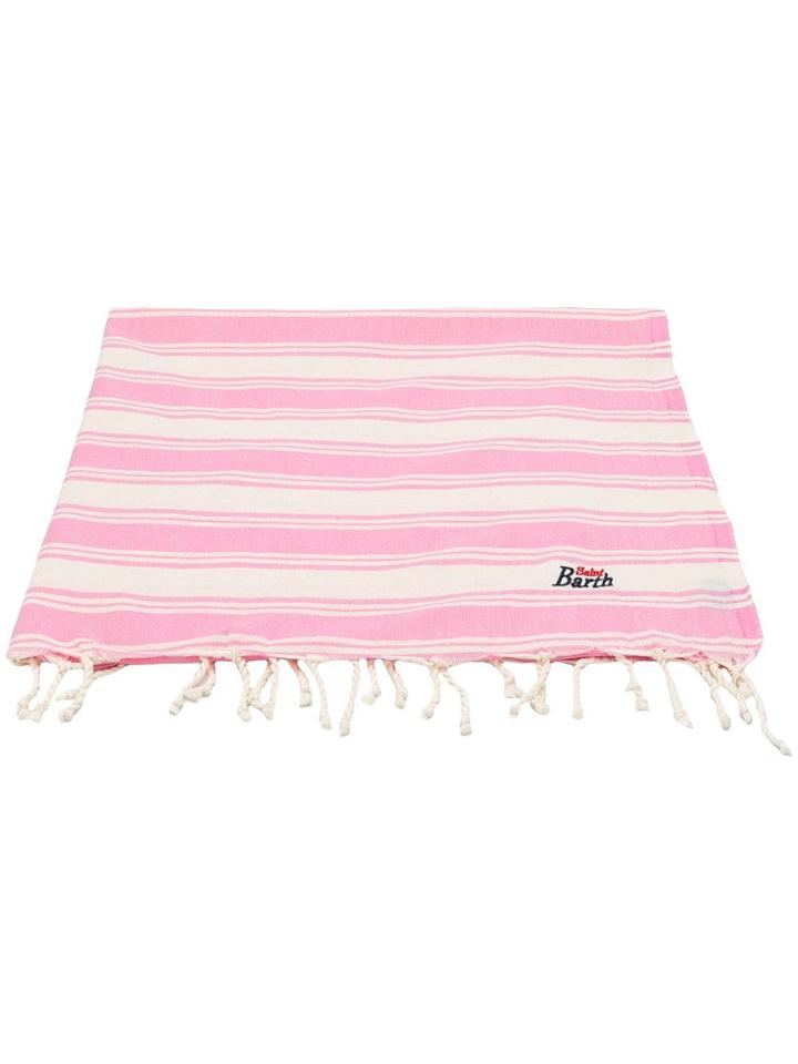 Mc2 Saint Barth Logo Embroidered Striped Beach Towel - Pink