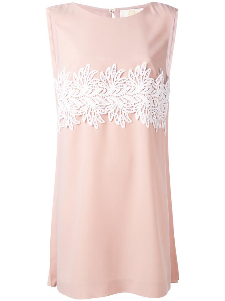 Sara Battaglia - Lace-panelled Crepe Dress - Women - Cotton/polyester - 42, Pink/purple, Cotton/polyester
