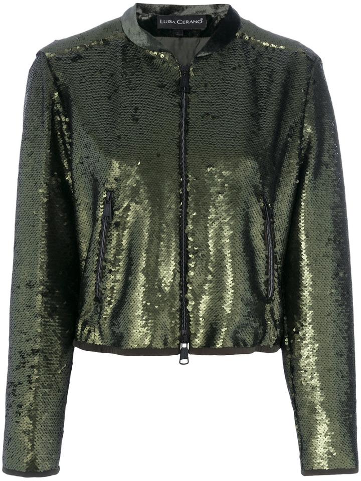 Luisa Cerano - Sequinned Bomber Jacket - Women - Polyester - 36, Green, Polyester