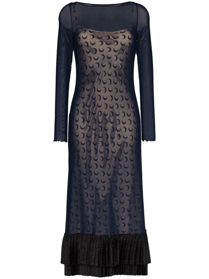 Marine Serre Pleated Hem Sheer Midi Dress - Blue