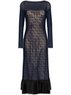 Marine Serre Pleated Hem Sheer Midi Dress - Blue
