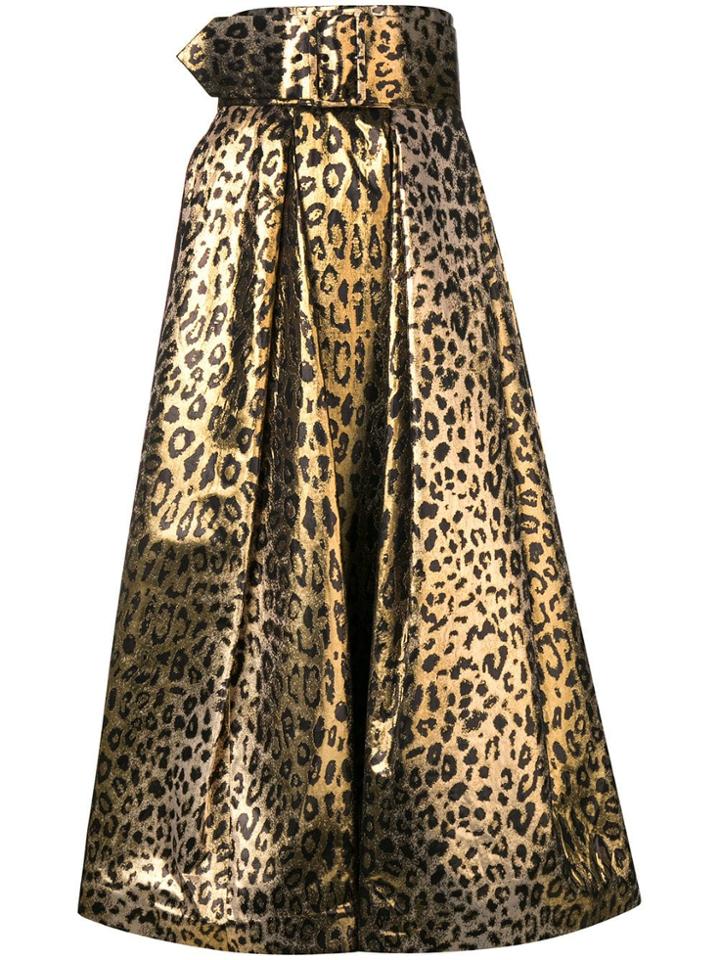 Sara Battaglia Leopard Print Full Skirt - Gold