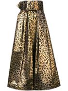 Sara Battaglia Leopard Print Full Skirt - Gold