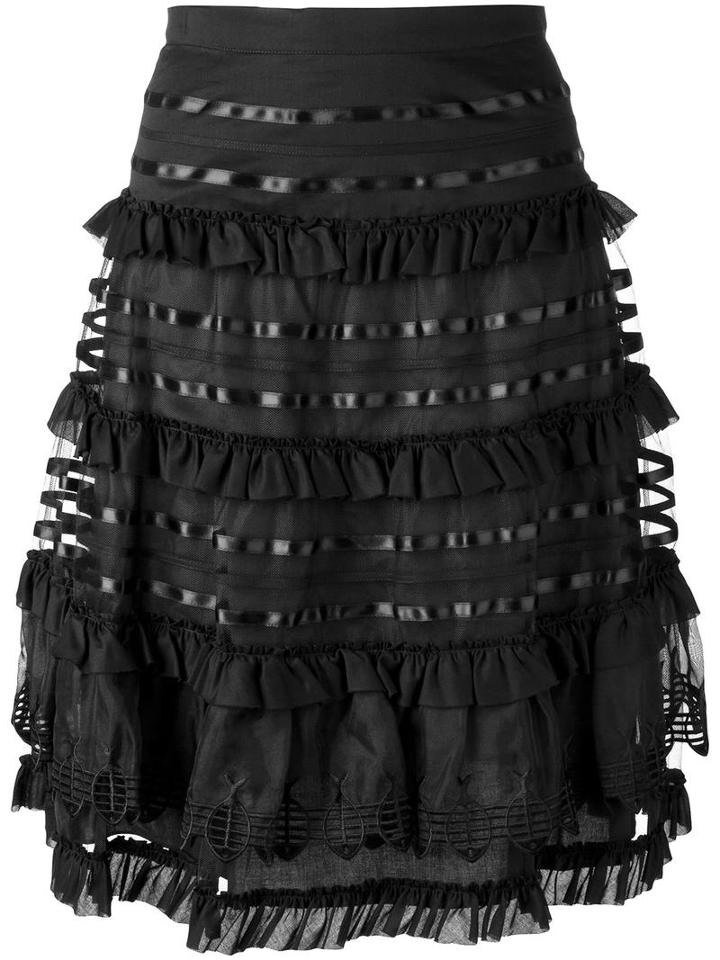 Temperley London Ruffled A-line Skirt, Women's, Size: 10, Black, Cotton/silk/nylon