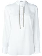 Brunello Cucinelli Mandarin Collar Blouse, Women's, Size: Medium, White, Silk/spandex/elastane