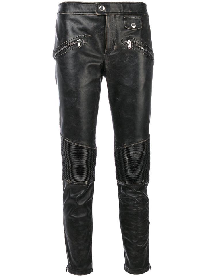 Red Valentino - Distressed Trousers - Women - Calf Leather/polyester/spandex/elastane/cotton - 42, Black, Calf Leather/polyester/spandex/elastane/cotton