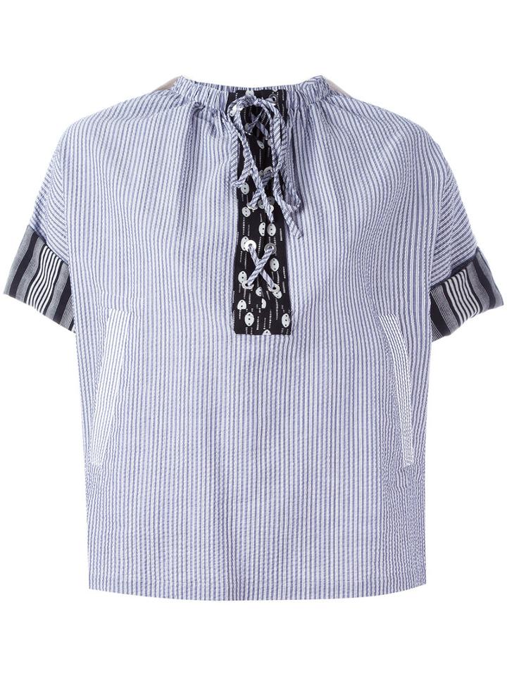 J.w.anderson Striped Laced Top, Women's, Size: Small, Grey, Cotton/linen/flax