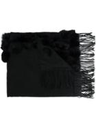 Dolce Cabo Fringed Ends Scarf, Women's, Black, Cotton/rabbit Fur