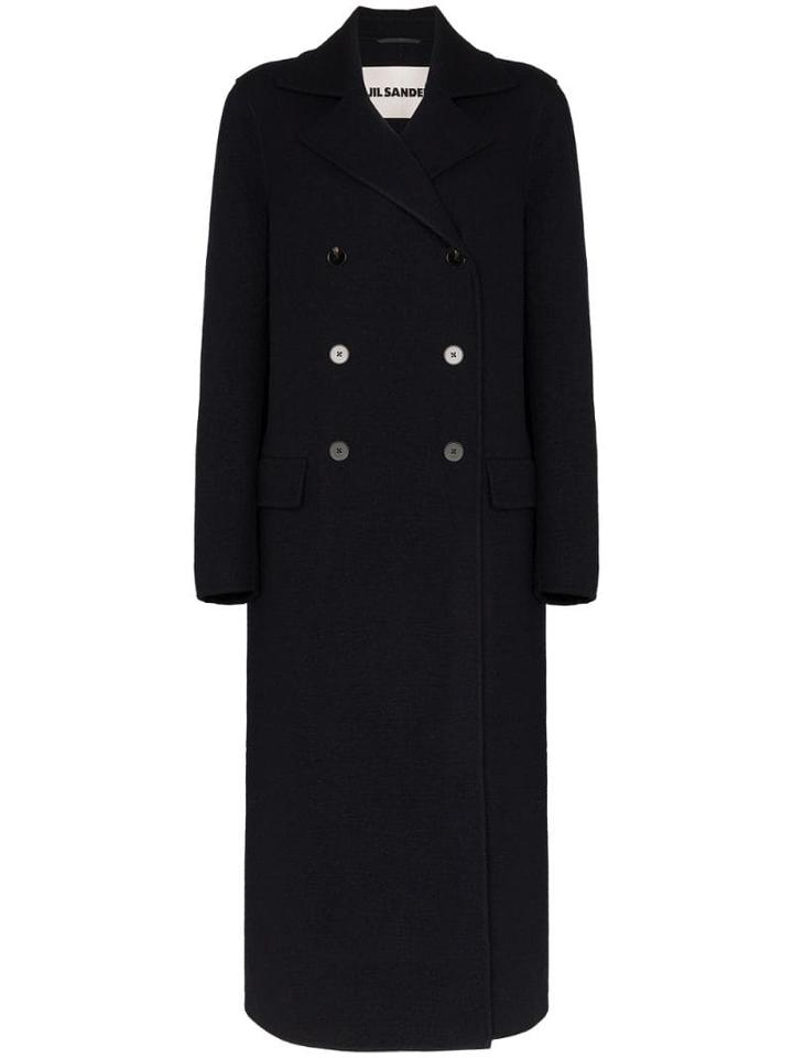 Jil Sander Double-breasted Long Wool Coat - Blue