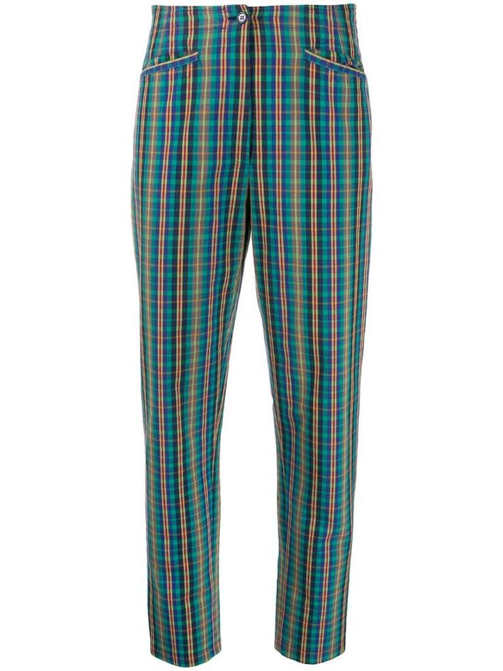 Kenzo Pre-owned 1990's Checked Tapered Trousers - Green