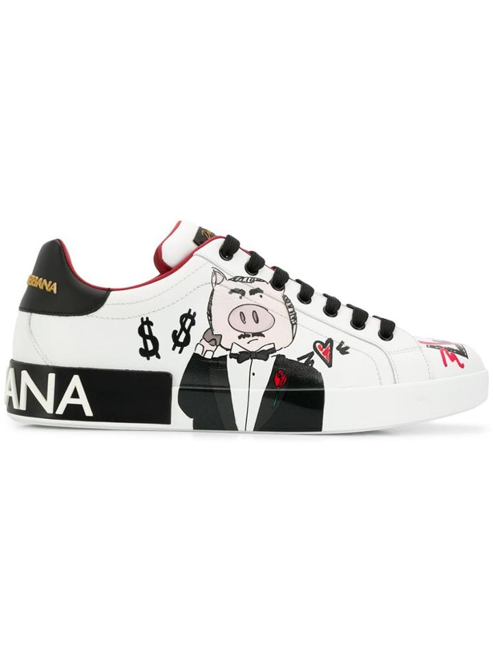 Dolce & Gabbana Portofino Printed Sneakers - White