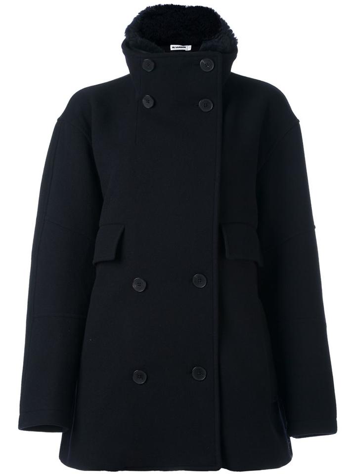 Jil Sander Double Breasted Coat, Women's, Size: 36, Blue, Polyamide/polyester/wool/lamb Fur